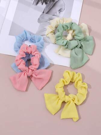 5 pièces Chouchous oreilles de lapin d'été pour femmes, couleurs simples et élégantes jaune, rose, vert, convient pour le port quotidien, les vacances