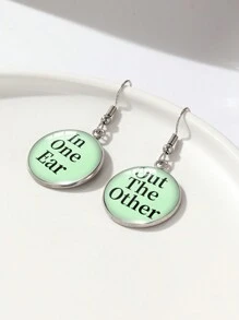1pair Fun And Amusing Left Ear In And Right Ear Out English Text Design Women's Hook Earrings, Stainless Steel Earrings - Multicolor - View 6