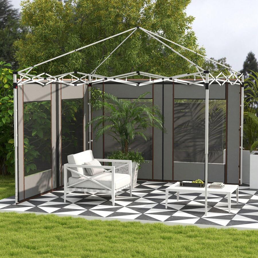 Outsunny Gazebo Side Panels With Zipped Doors And Windows, For 3x3(M) Or 3x6m Pop Up Gazebo, 2 Pack Sides Replacement - Grey - View 1
