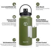 Insulated Water Bottle With 2-In-1 Lid (Chug Lid/Straw Lid),40oz/64oz Double Walled Vacuum Stainless Steel Water Bottles, Water Jug With Straw, Wide Mouth Insulated - 橄欖綠 - 查看 6