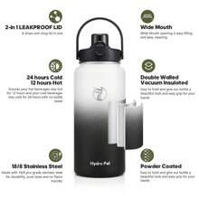 Insulated Water Bottle With 2-In-1 Lid (Chug Lid/Straw Lid),40oz/64oz Double Walled Vacuum Stainless Steel Water Bottles, Water Jug With Straw, Wide Mouth Insulated - 黑與白 - 查看 6