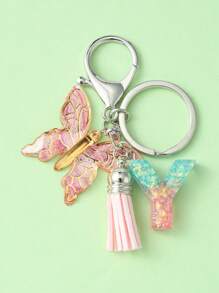 Elegant 1pc Initial Butterfly Tassel Zinc Alloy Keychain, Suitable For Backpack, Mobile Phone Case, Car Key, Etc. - Multicolor - View 27
