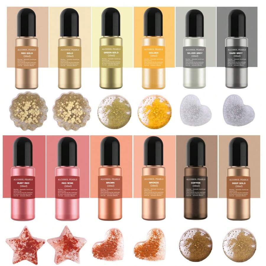 金屬酒精墨水套裝 - 包含12支金屬色酒精墨水,適用於環氧樹脂藝術、繪畫 - 高濃縮閃爍酒精顏料染料,適用於樹脂培養皿製作、 Yupo、碗杯製作 - 每支10毫升 - 10ml/ color - 查看 1