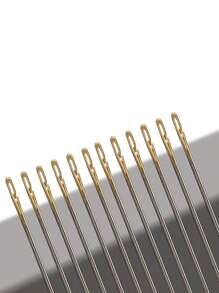 12 Piezas/paquete Aguja De Coser A Mano, Con Agujero En El Filo De La Aguja, Apertura Lateral Con Hilo Dorado, Herramienta De Bricolaje - Multicolor - Ver 1