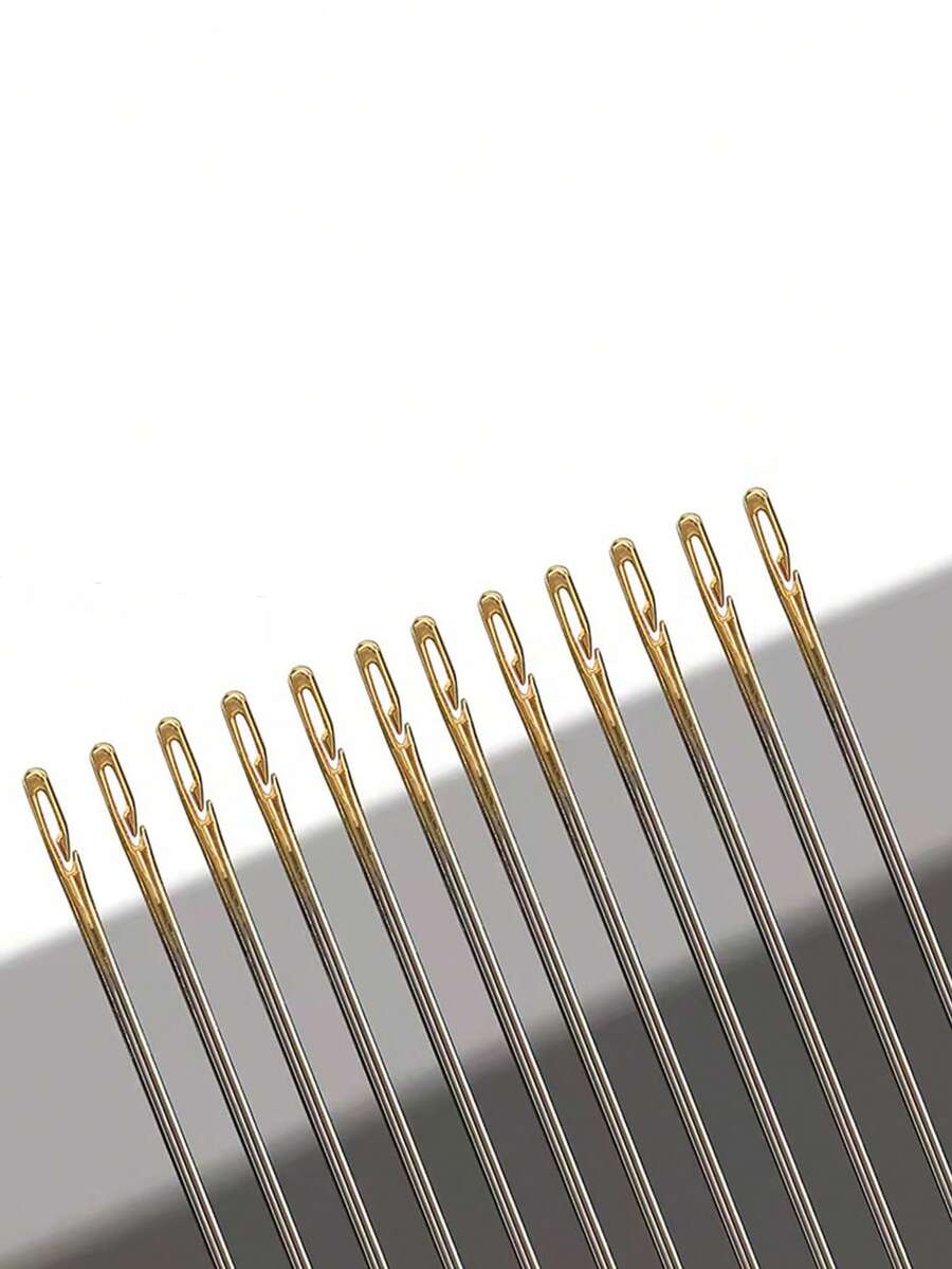 12 Piezas/paquete Aguja De Coser A Mano, Con Agujero En El Filo De La Aguja, Apertura Lateral Con Hilo Dorado, Herramienta De Bricolaje - Multicolor - Ver 1