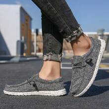 男士帆布滑步便鞋,厚鞋底,防滑,透氣,耐磨,適用於休閒、戶外、全年季節 - 黑色 - 查看 6