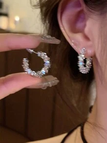 Minimalist Asymmetrical Silver Piece C-Shaped Hoop Earrings For Women, Versatile