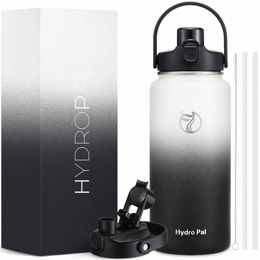 Insulated Water Bottle With 2-In-1 Lid (Chug Lid/Straw Lid),40oz/64oz Double Walled Vacuum Stainless Steel Water Bottles, Water Jug With Straw, Wide Mouth Insulated - 黑與白 - 查看 1