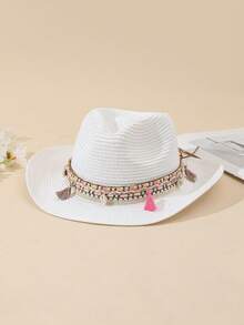 1 Miếng Không giới tính Màu hồng Tua Trang trí Boho Cô gái cao bồi Mũ Mũ Rơm Visor Nón cao bồi Mũ đi biển Cho bữa tiệc - Nhiều màu 2 - Xem 6