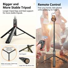 AXNEN 183cm 72-Inch Professional Selfie Stick Stable  Tripod, Portable Travel All-In-One Hidden Design, Extendable Aluminum Alloy Super Long Rod & Cold Shoe Port, 360° Rotation Phone Stand With Wireless Remote Compatible With IPhone And Android Phone Selfies, Video Recording, Vlogging, Live Streaming