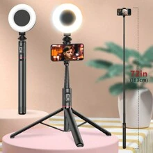 AXNEN 183cm 72-Inch Professional Selfie Stick Stable  Tripod, Portable Travel All-In-One Hidden Design, Extendable Aluminum Alloy Super Long Rod & Cold Shoe Port, 360° Rotation Phone Stand With Wireless Remote Compatible With IPhone And Android Phone Selfies, Video Recording, Vlogging, Live Streaming