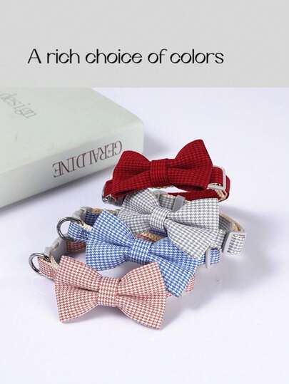 1只帶有蝴蝶結和鈴鐺裝飾的寵物項圈,適用於泰迪狗、比熊犬、小型狗和貓