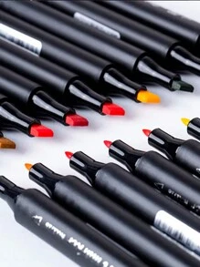 80 piezas de plumones rotuladores de base alcohol, con doble punta biselada y punta fina, para los amantes del dibujo y la ilustración, estudiantes y artistas, Incluye estuche. - Multicolor - Ver 6