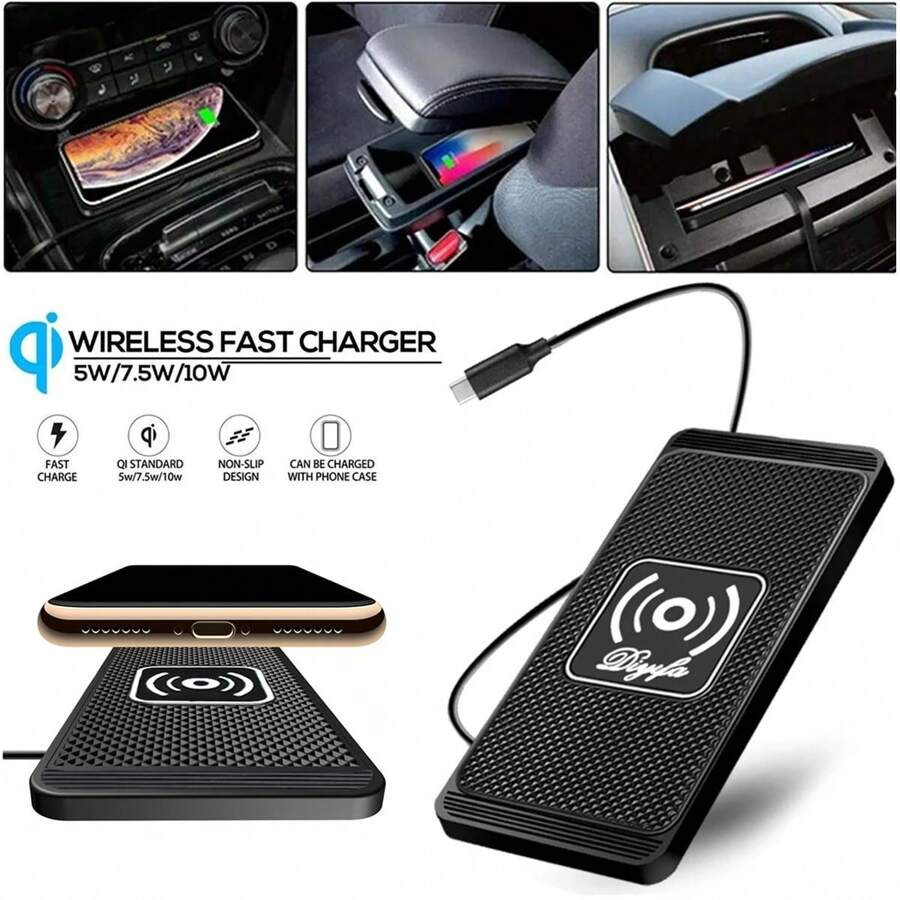 Universal 10W Wireless Car Phone Charger Fast Charging Pad Mat For IPhone Samsung Galaxy Smartphones - 黑色 - 查看 1