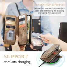 CASEME 復古錢包手機夾磁性手機殼防震pu皮革手機保護殼帶掛繩適用於三星iphone等手機 - 藍色 - 查看 3