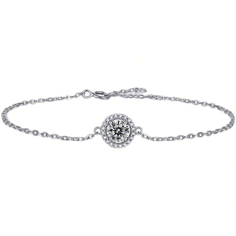 1 Pieza Pulsera elegante y magnífica de estilo avanzado, con circonita cúbica, de cobre y acero inoxidable, adecuada como regalo y decoración diaria - Plateado - Ver 8