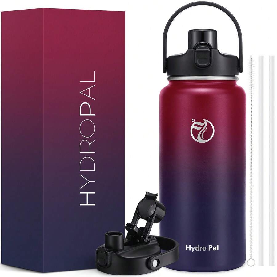 Insulated Water Bottle With 2-In-1 Lid (Chug Lid/Straw Lid),40oz/64oz Double Walled Vacuum Stainless Steel Water Bottles, Water Jug With Straw, Wide Mouth Insulated - 紅黑 - 查看 1