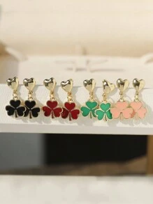 1 Pair Fashion Elegant Heart Enamel Clover Drop Earrings, Minimalist Versatile Green Clover Accessory, Gift For Valentine's Day & St. Patrick's Day - Earring - View 1