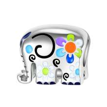 Silver Plated Charm Colorful Big Eared Elephant Animals Series Charm Pendant Ball Suitable For Bracelet DIY Women's Jewelry