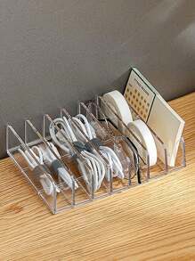 1pc Clear Acrylic 7-Grid Eyeshadow Tray Cosmetic Organizer Storage Box Desktop Dressing Table Display Stand - Clear - View 5