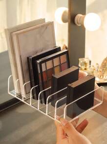 1pc Clear Acrylic 7-Grid Eyeshadow Tray Cosmetic Organizer Storage Box Desktop Dressing Table Display Stand - Clear - View 2