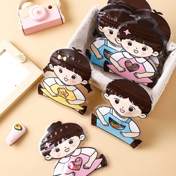 1set 20pcs Cute Cartoon Jewelry & Small Item Storage Pouches, Pin Badges, Snack Self-Sealing Bags