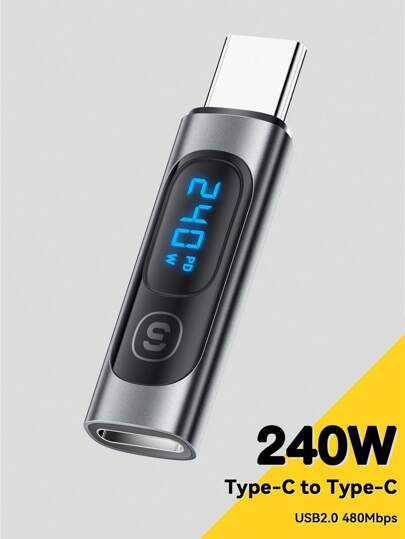 ESSAGER 240W USB C Adapter Type C To USB C 3.0 2.0 OTG Connector Digital Display Data Adapter 100W For Macbook Pro Air Grey