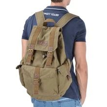 Gootium Canvas Backpack Rucksack Vintage Style Casual Daypack, Unisex - 軍綠色 - 查看 6