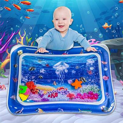 1/2pcs Inflatable Clap Pad For Children, Baby Water Mat With Floating Toys, PVC Ocean Fish Design Splash Pad Toy