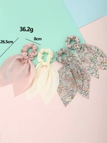 4pcs Women's Simple Solid Color & Floral Hair Scrunchies, Rabbit Ear Hair Ties, Suitable For Daily Wear In Spring And Summer Ponytail Holders Scrunchy,Holiday,Travel - Multicolor - View 9