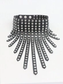 1 Peça Gargantilha de Couro PU Preto Feminino, Decoração Personalizada de Anel de Estrangulamento com Rebite Exagerado, Colar de Estilo Gótico com Borla