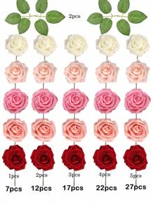 Artificial Flower Roses, 7/12/17/22/27pcs Real Touch Fake Foam Roses For Valentine's Day DIY Bouquets Wedding Party Baby Shower Home Decorations, Valentine Day, Gift Gifts Birthday Graduation