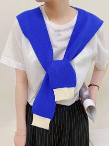 1 件女用糖果色針織披肩休閒彈性防風保暖圍巾時尚斗篷開襟衫 - 彩色 - 查看 5