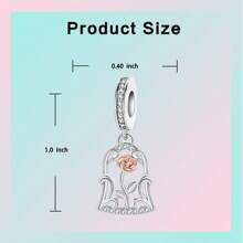 鍍銀玫瑰造型吊墜,鑲嵌鉆石玫瑰金吊墜,適用於手鍊diy女士珠寶配飾 - 銀色 - 查看 4