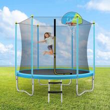 8FT Trampoline For Kids With Safety Enclosure Net, Basketball Hoop And Ladder, Easy Assembly Round Outdoor Recreational Trampoline - Blue - View 1