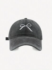 1pc Women's Vintage Sweet Bow Embroidery Washed Baseball Cap With Wide Brim, Spring Cute Valentine's Day Valentines