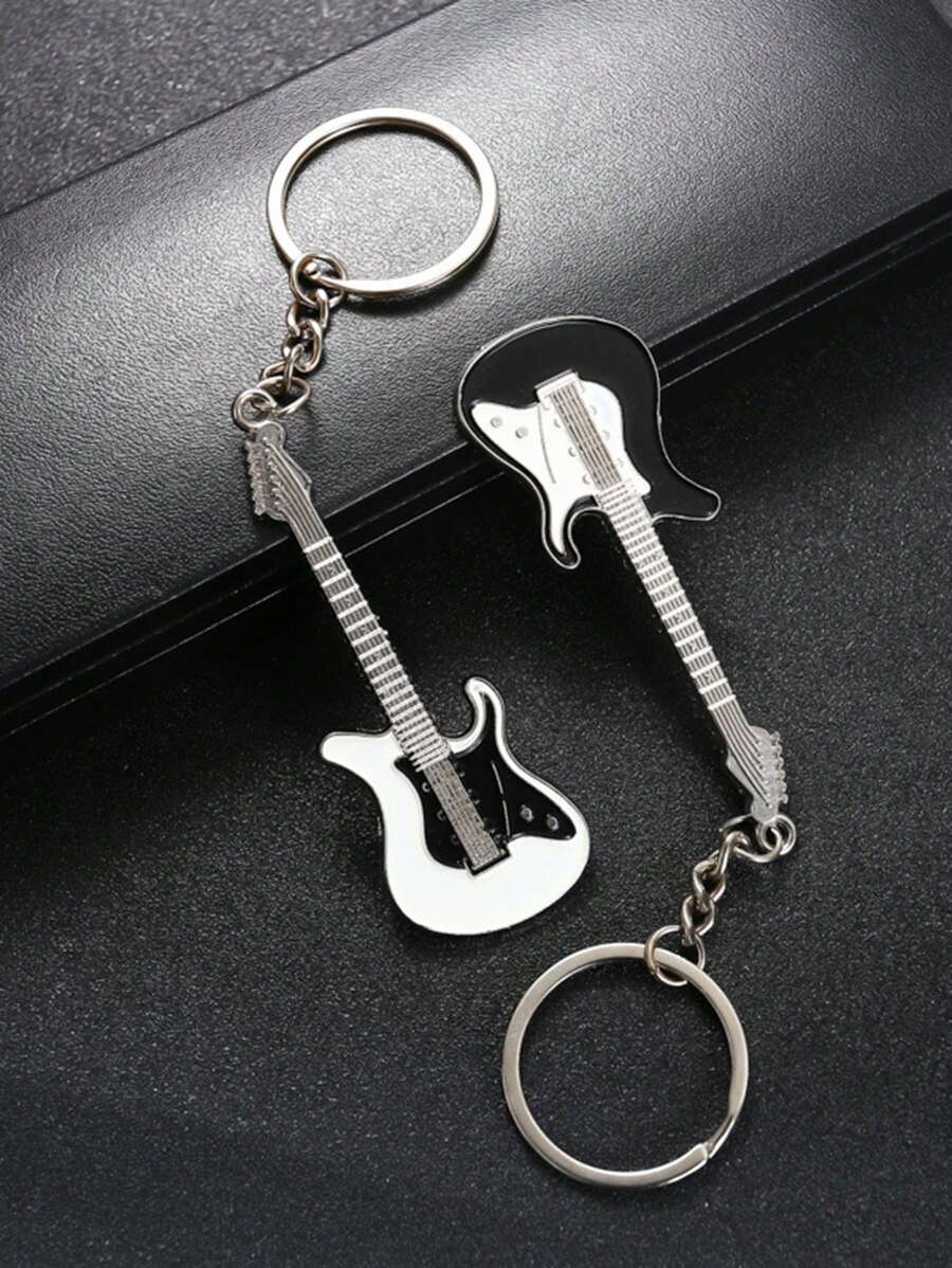 1 cặp Cặp Đôi Đàn Guitar & Túi Hình Ngôi Sao Năm Cánh Mặt Dây Móc Khóa Thông Thường - Đen và trắng - Xem 1