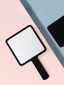 1pc Convenient Handheld Mirror With Handle, Single-Sided Portable Compact Mirror For Makeup And Beauty - Black - View 1