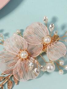 1 件精美彩绘发夹，饰有花卉元素、水钻水晶和仿珍珠，适用于欧式花园婚礼新娘伴娘发型，优雅头饰，情人节配饰