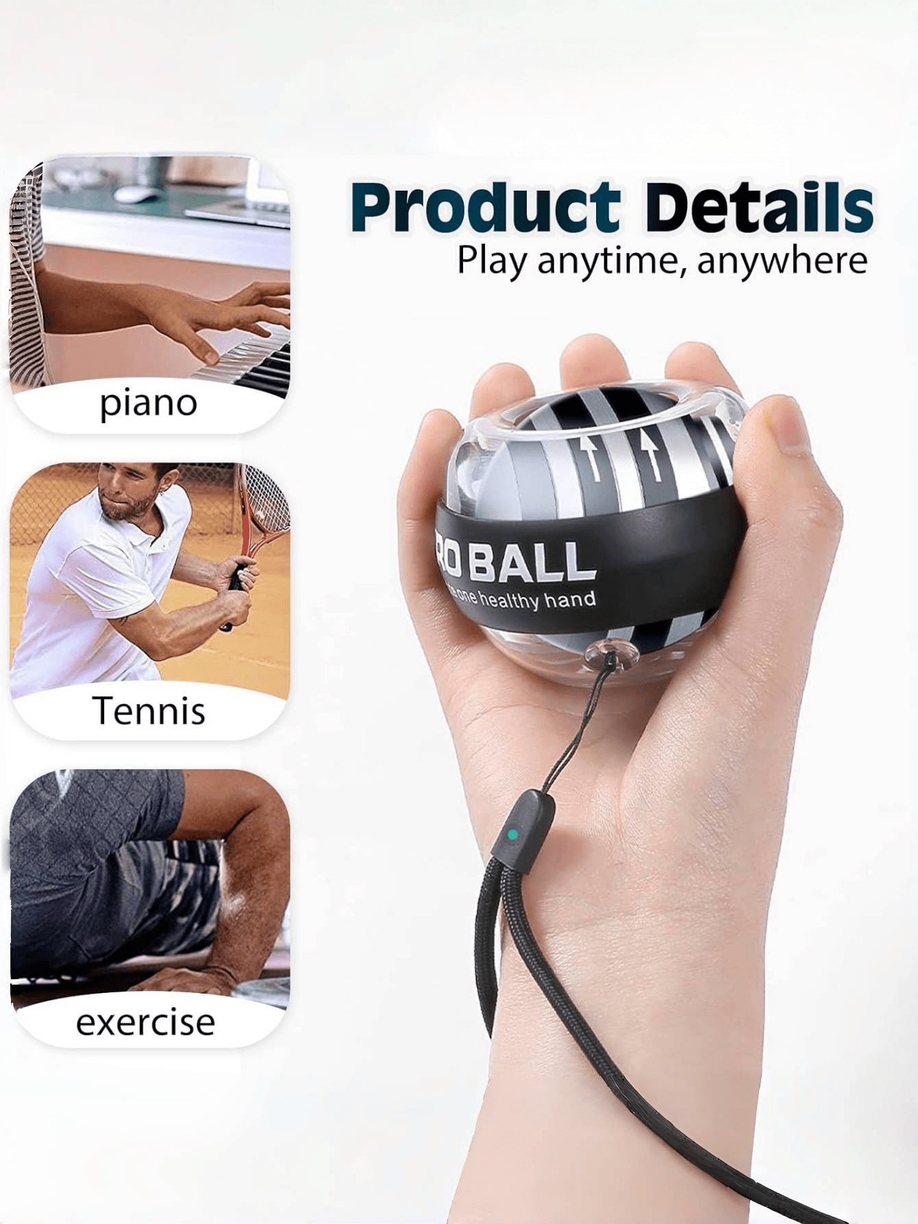 Wrist Exercise Gyroscope Ball, Auto Start Wrist Exercise Ball With