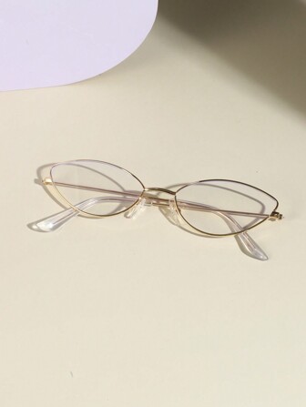 1 Pair Metal Cat Eye Shaped Fashion Non-Prescription Glasses, For Reading And Office Use
