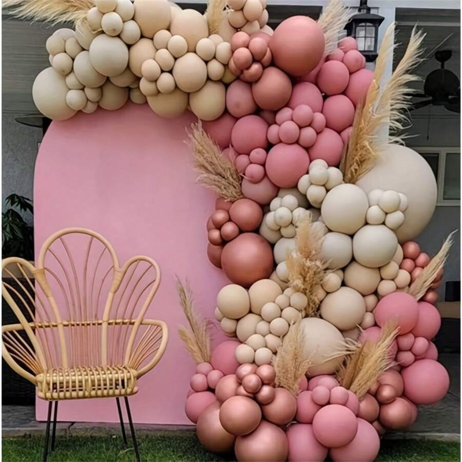 粉色蝴蝶結生日派對裝飾套裝,粉金色氣球花環拱門套裝,生日快樂蝴蝶結鋁箔氣球 - 粉色 - 查看 1