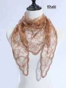 1pc Women's Multi-Color Lace Rose Flower Embroidered Scarf, Triangular Shawl, Fashionable Versatile Elegant Sunscreen Headscarf, New Design Valentine's Day Valentines