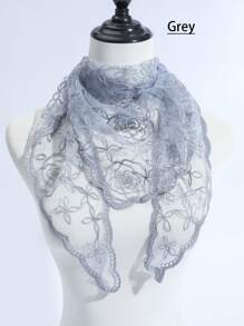 1pc Women's Multi-Color Lace Rose Flower Embroidered Scarf, Triangular Shawl, Fashionable Versatile Elegant Sunscreen Headscarf, New Design Valentine's Day Valentines