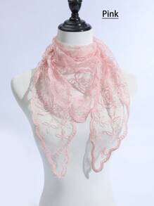 1pc Women's Multi-Color Lace Rose Flower Embroidered Scarf, Triangular Shawl, Fashionable Versatile Elegant Sunscreen Headscarf, New Design Valentine's Day Valentines