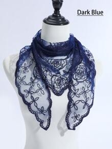 1pc Women's Multi-Color Lace Rose Flower Embroidered Scarf, Triangular Shawl, Fashionable Versatile Elegant Sunscreen Headscarf, New Design Valentine's Day Valentines