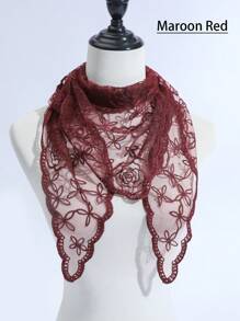 1pc Women's Multi-Color Lace Rose Flower Embroidered Scarf, Triangular Shawl, Fashionable Versatile Elegant Sunscreen Headscarf, New Design Valentine's Day Valentines