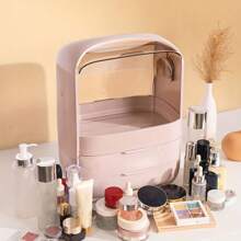 Makeup Storage Box, High Capacity Dust Proof With Lid Transparent Sorting Container, Skincare Products Organizer, Desktop Storage Cabinet - Pure Powder - View 1