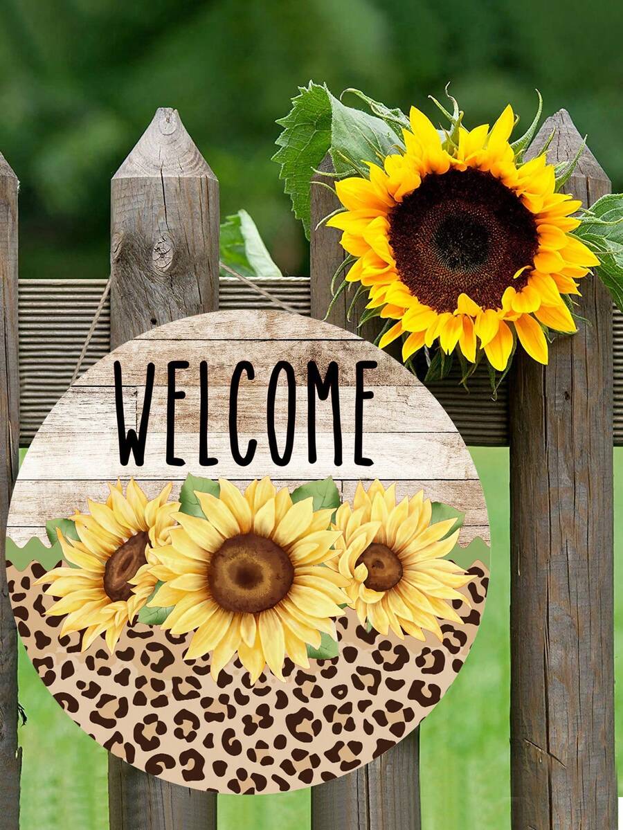 1pc Welcome Sign Wooden Hanging Decoration For Front Door, Home, Outdoor, Spring Decor - Yellow - View 1