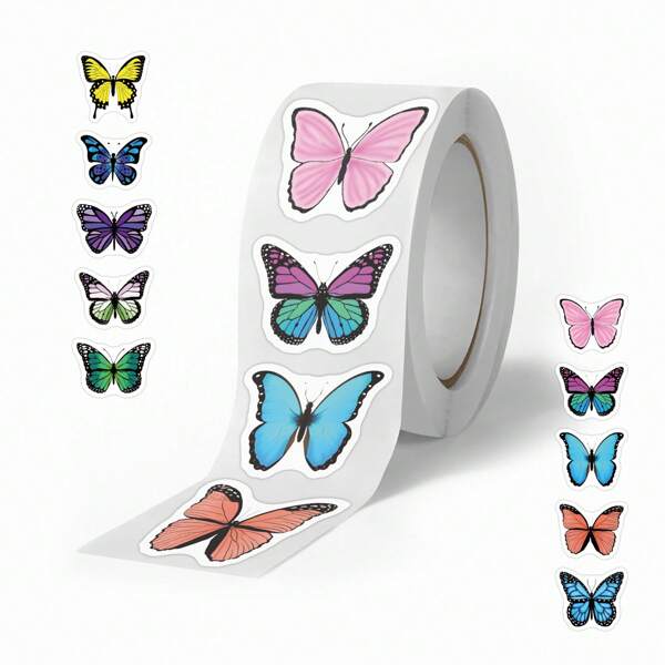 500pcs/Roll Cute Butterfly Design Adhesive Tape, Suitable For Mobile Phones, Laptops, Tablets, Etc. With Children's Certification